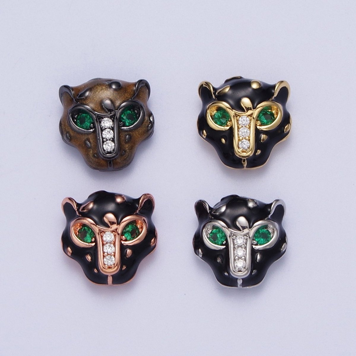 24K Gold Filled Green Eyed Black Panther Enamel Spacer Bead in Rose Gold, Black, Gold, Silver | B-010 B-013 B-005 B-046 - DLUXCA