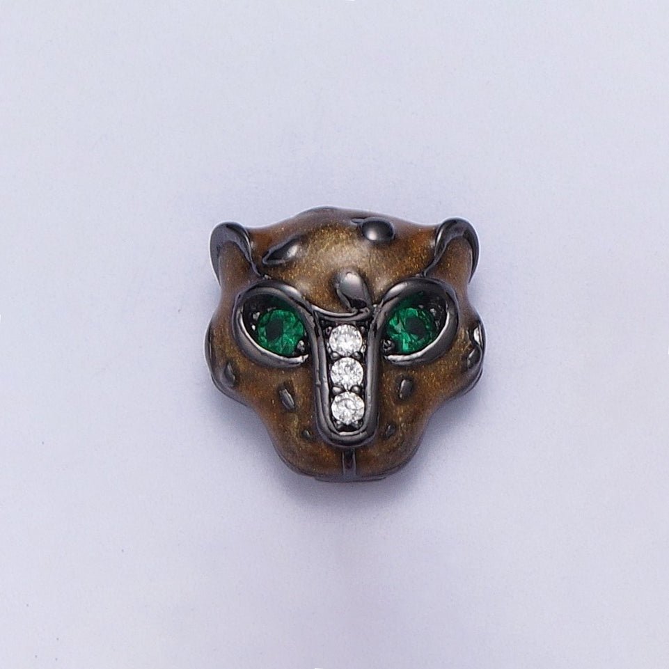 24K Gold Filled Green Eyed Black Panther Enamel Spacer Bead in Rose Gold, Black, Gold, Silver | B-010 B-013 B-005 B-046 - DLUXCA