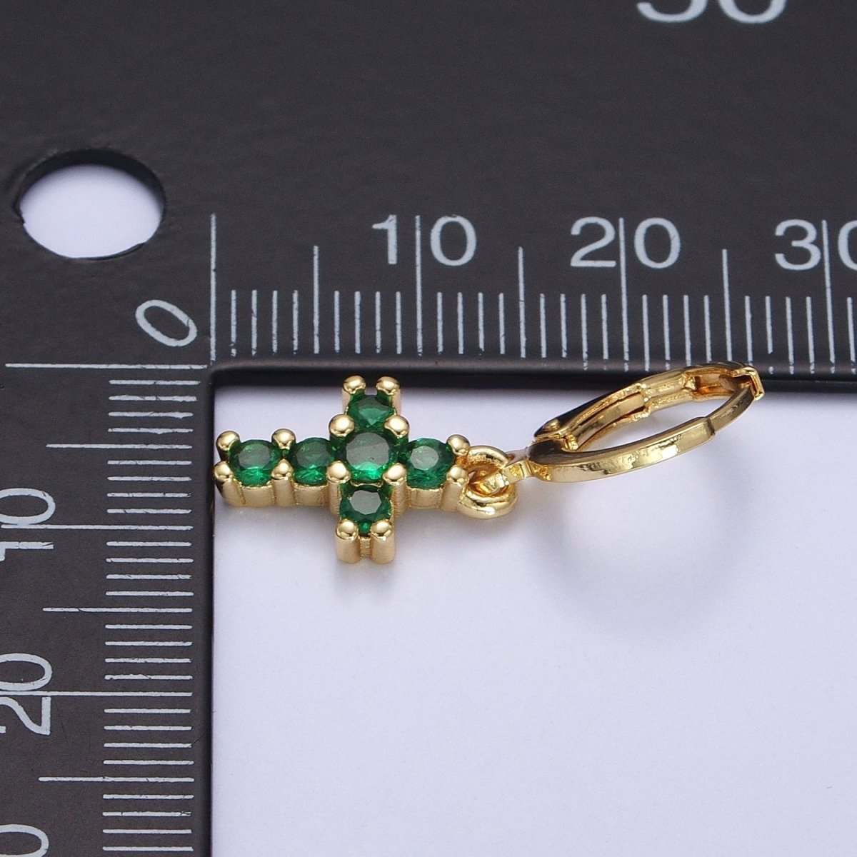 24K Gold Filled Green Micro Paved CZ Drop Huggie Earrings in Gold & Silver | AB621 AB622 - DLUXCA