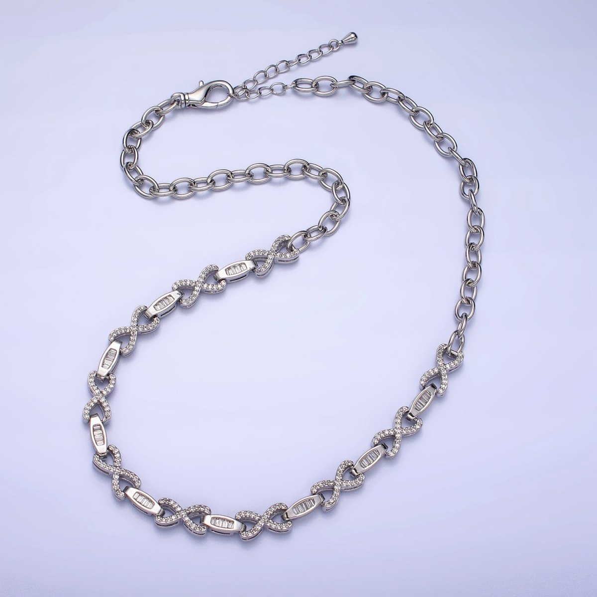 24k Gold Filled Half 6.5mm Designed Figure Eight Baguette Cable Link 17 Inch Necklace in Silver & Gold | WA-1616 WA-1678 Clearance Pricing - DLUXCA