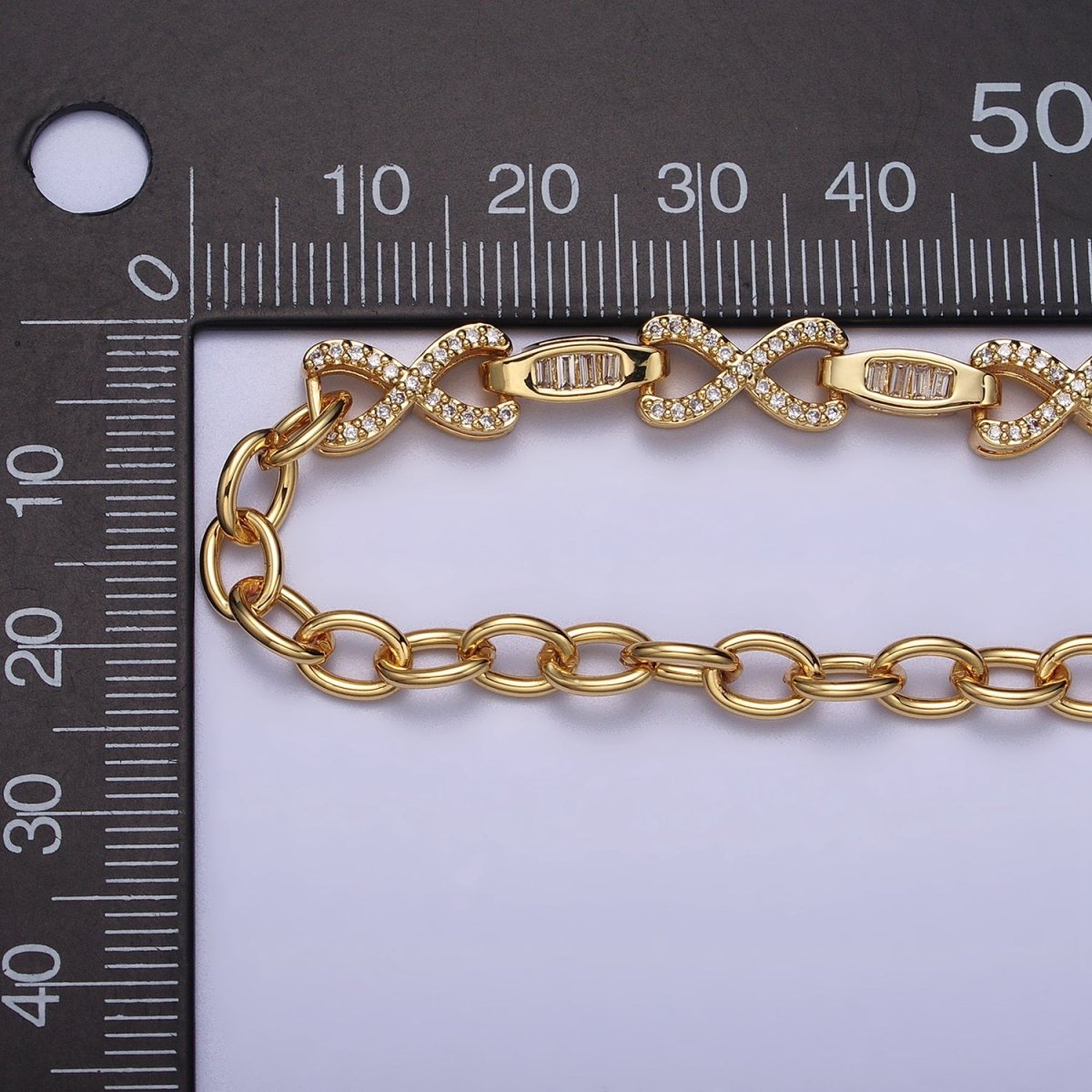 24k Gold Filled Half 6.5mm Designed Figure Eight Baguette Cable Link 17 Inch Necklace in Silver & Gold | WA-1616 WA-1678 Clearance Pricing - DLUXCA