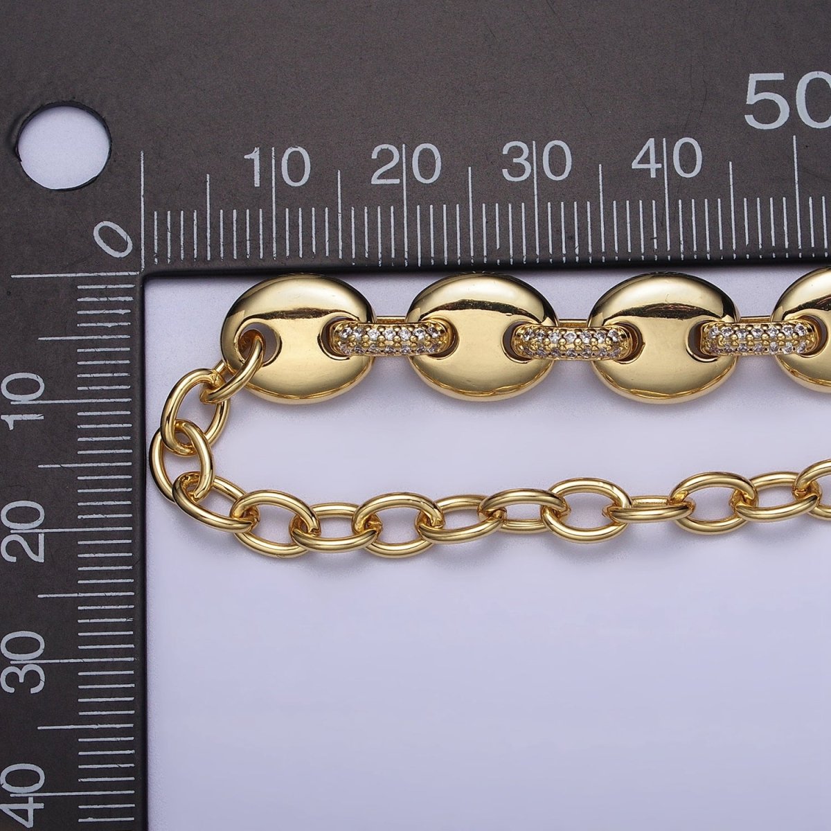 24K Gold Filled Half Anchor Micro Paved CZ Cable Link 17 Inch Chain Necklace | WA-1608 WA-1609 Clearance Pricing - DLUXCA