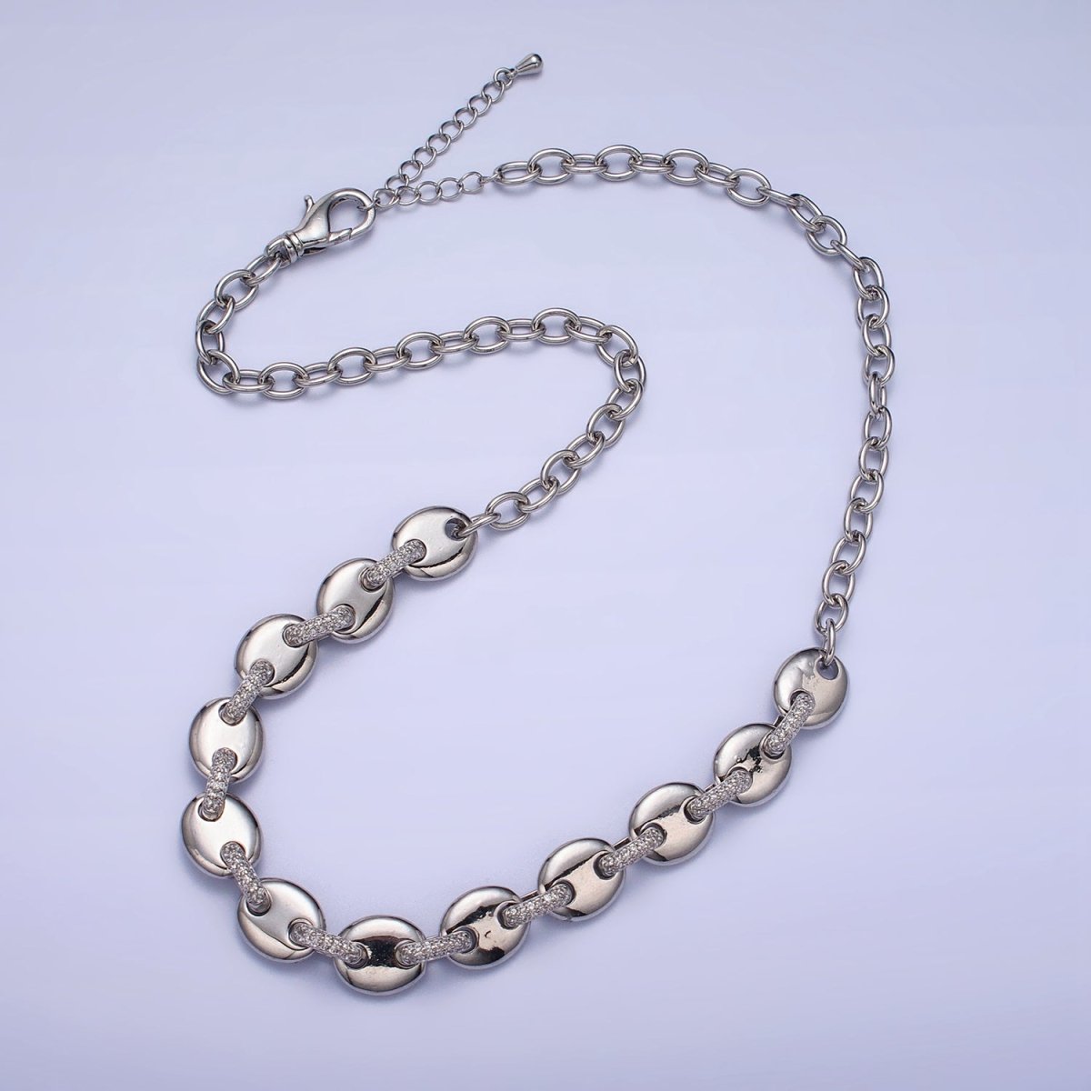 24K Gold Filled Half Anchor Micro Paved CZ Cable Link 17 Inch Chain Necklace | WA-1608 WA-1609 Clearance Pricing - DLUXCA