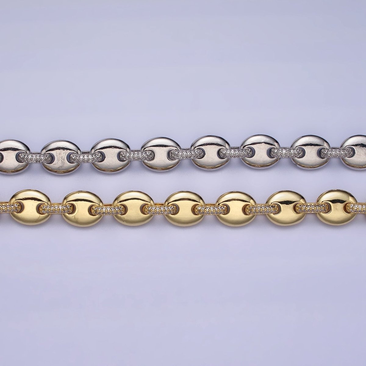 24K Gold Filled Half Anchor Micro Paved CZ Cable Link 17 Inch Chain Necklace | WA-1608 WA-1609 Clearance Pricing - DLUXCA