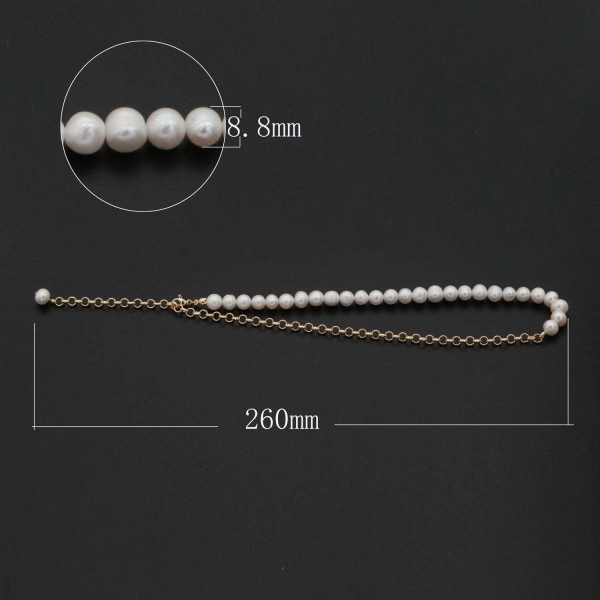 24K Gold Filled Half Round Freshwater Pearl Half Round Rolo 18.5 Inch Layering Chain | WA-268 Clearance Pricing - DLUXCA