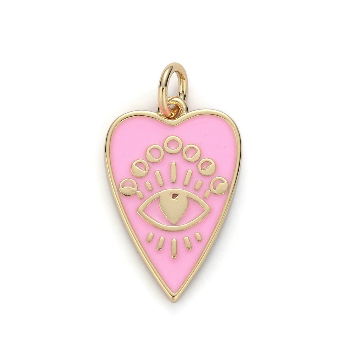 24k Gold Filled Heart Charm, Enamel Evil eye Pendant Charm, Pink Red Charm, For DIY Jewelry Necklace Supply D-164 - DLUXCA