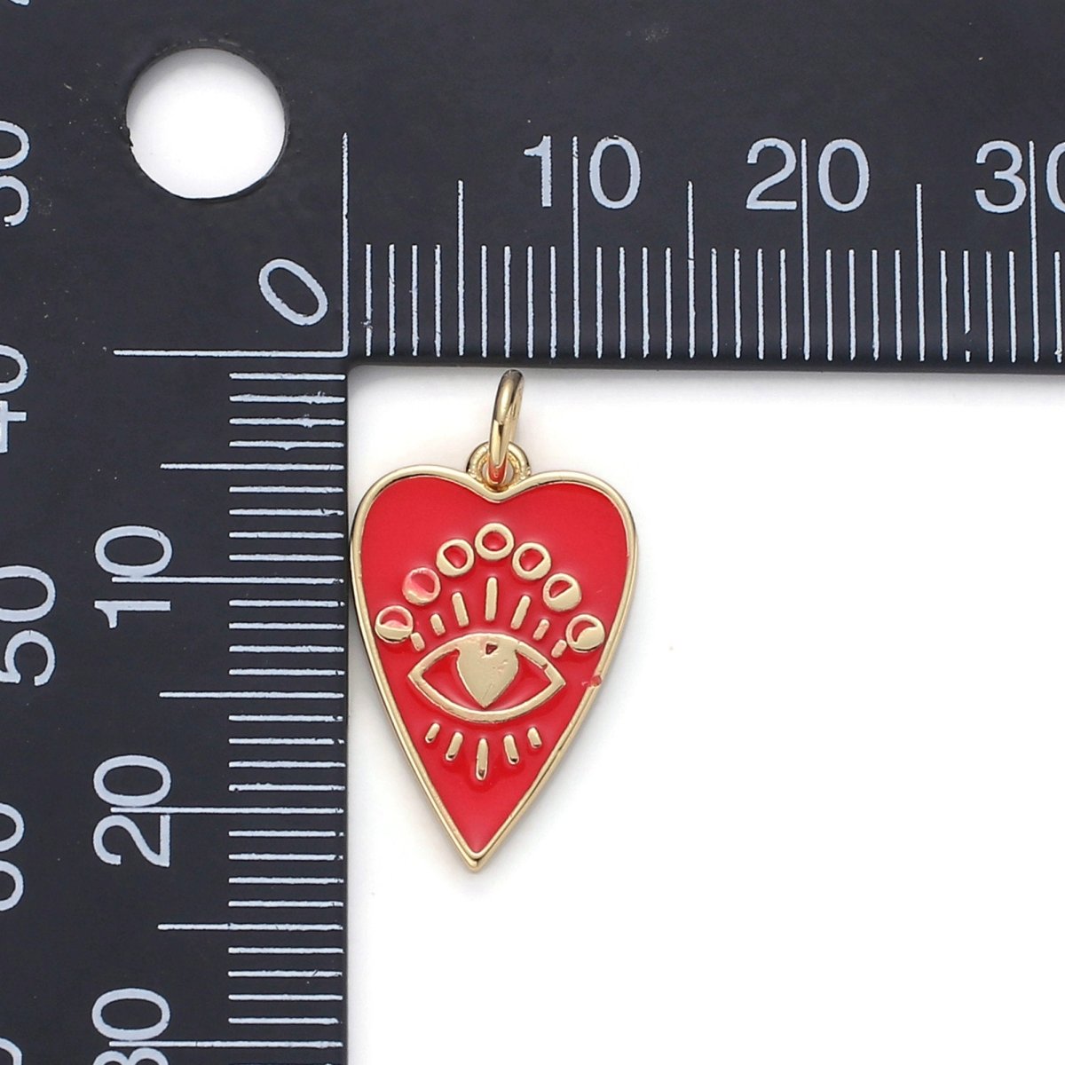 24k Gold Filled Heart Charm, Enamel Evil eye Pendant Charm, Pink Red Charm, For DIY Jewelry Necklace Supply D-164 - DLUXCA
