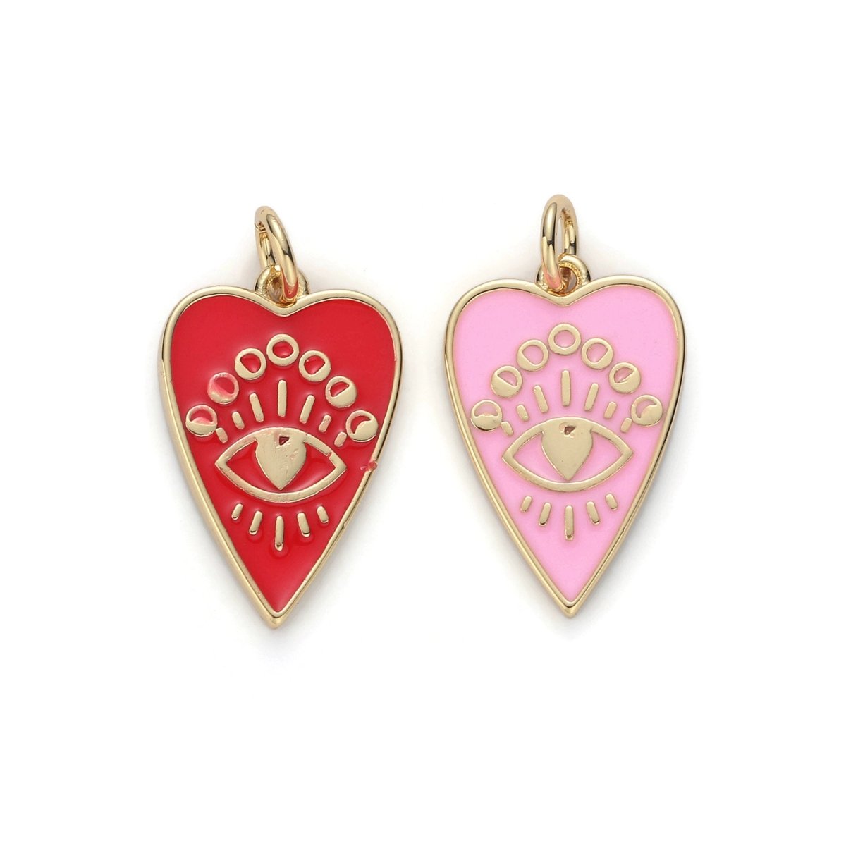 24k Gold Filled Heart Charm, Enamel Evil eye Pendant Charm, Pink Red Charm, For DIY Jewelry Necklace Supply D-164 - DLUXCA