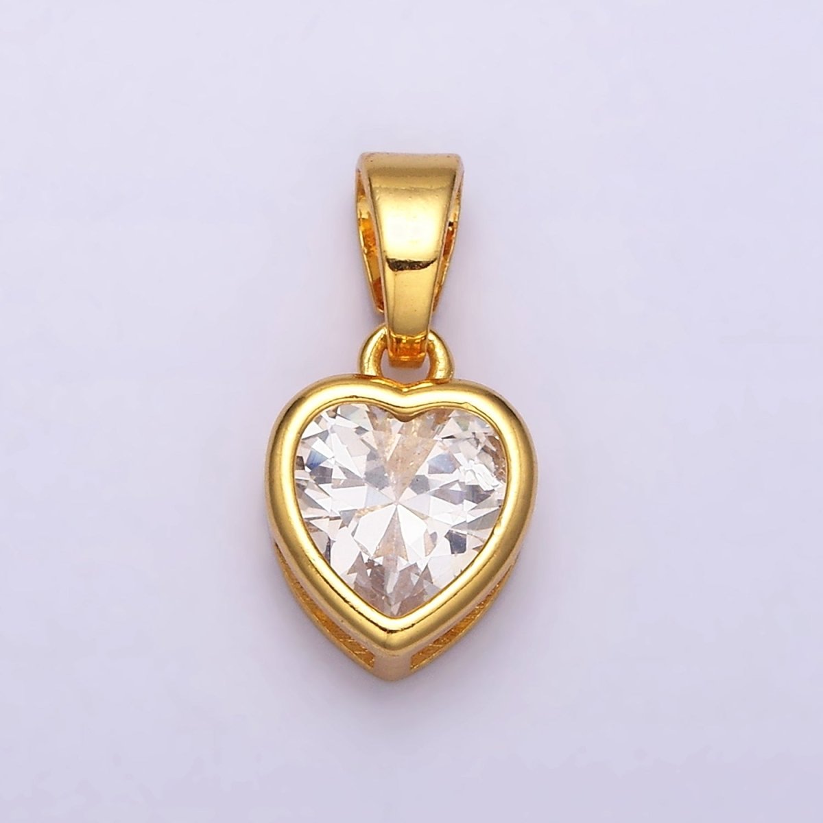 24K Gold Filled Heart Clear CZ Bezel Mini Pendant in Gold & Silver | AA445 AA446 - DLUXCA