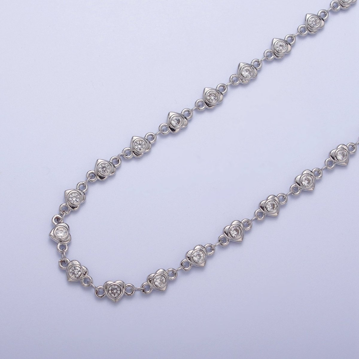 24K Gold Filled Heart Love Cubic Zirconia CZ Link Unfinished Roll Chain | ROLL-869 ROLL-870 Clearance Pricing - DLUXCA