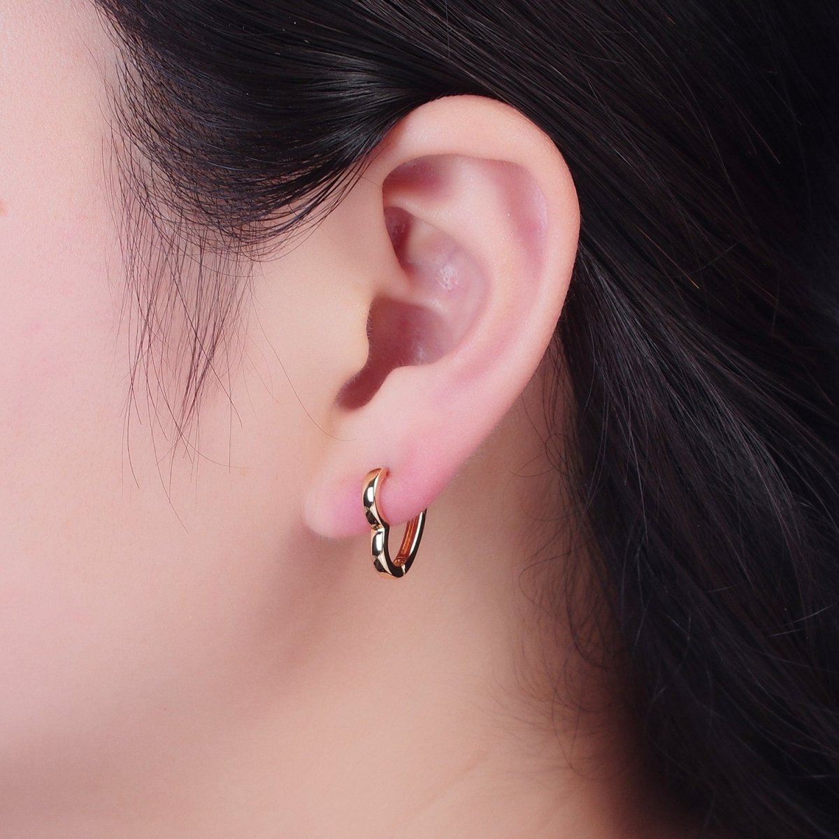 24K Gold Filled Heart Love For Huggie Hoop Earrings, Valentine Cubic Zirconia Earrings P356 P357 P358 - DLUXCA