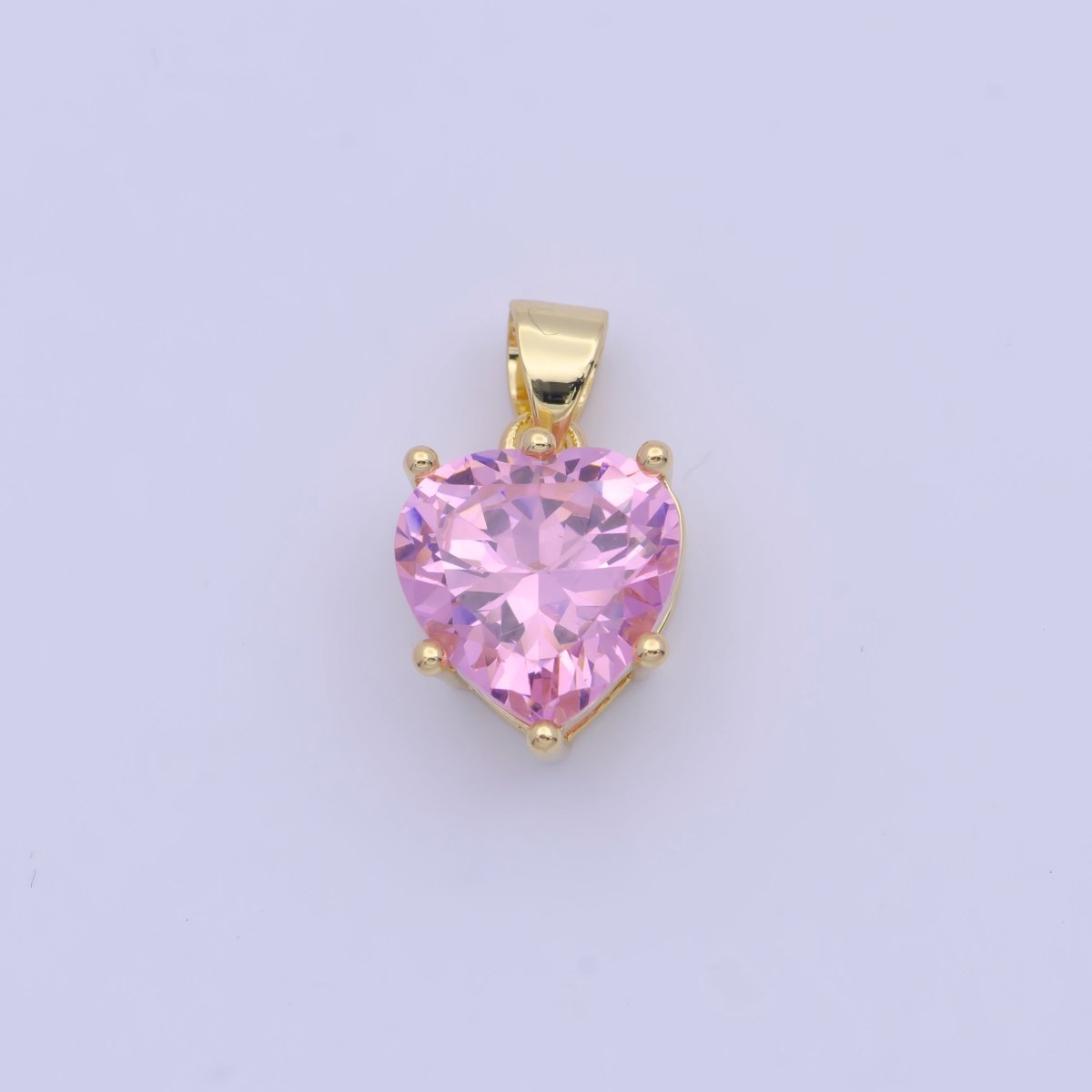 24K Gold Filled Heart Love Pink, Clear Cubic Zirconia Pendant For Necklace Making | X-523 X-524 - DLUXCA