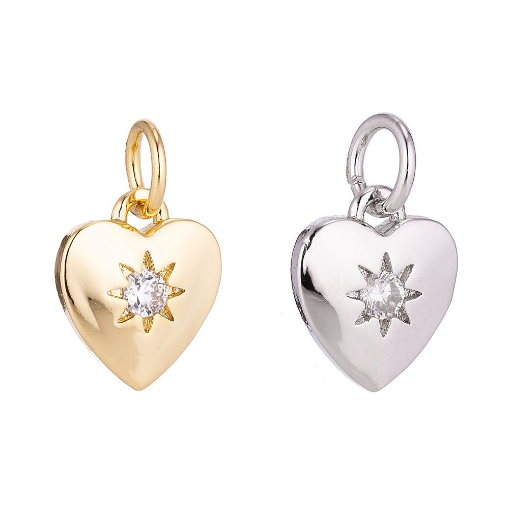 24k Gold Filled Heart of Gold, Star, White Gold Cubic Zirconia Charm Pendant C-047 W-175 - DLUXCA