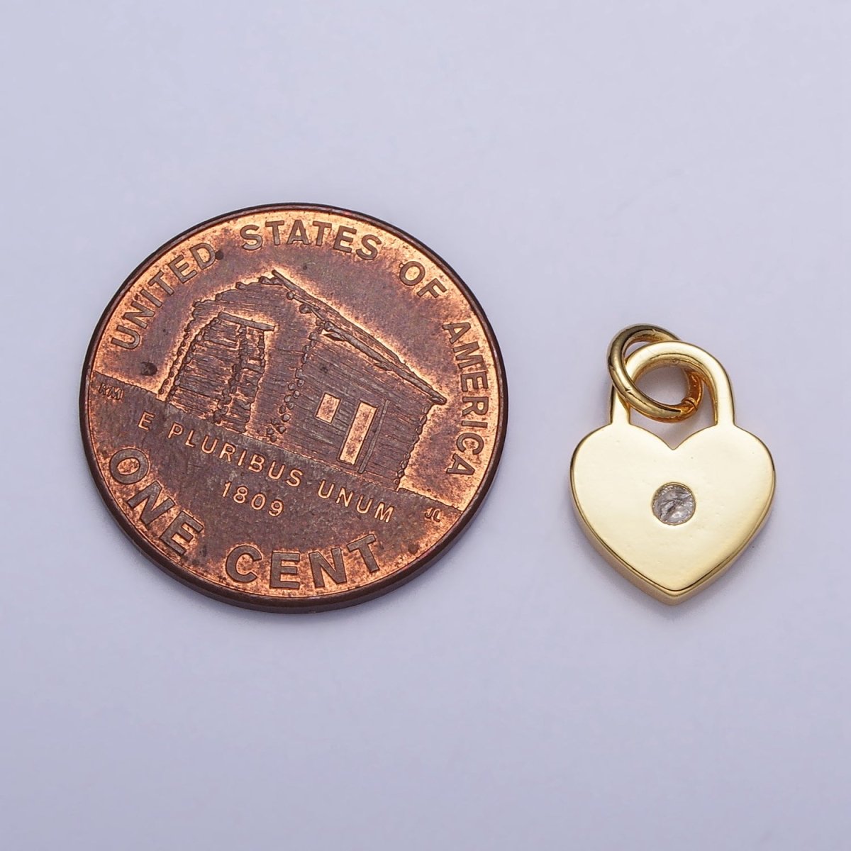 24K Gold Filled Heart Padlock Round Clear CZ Charm | AC313 - DLUXCA