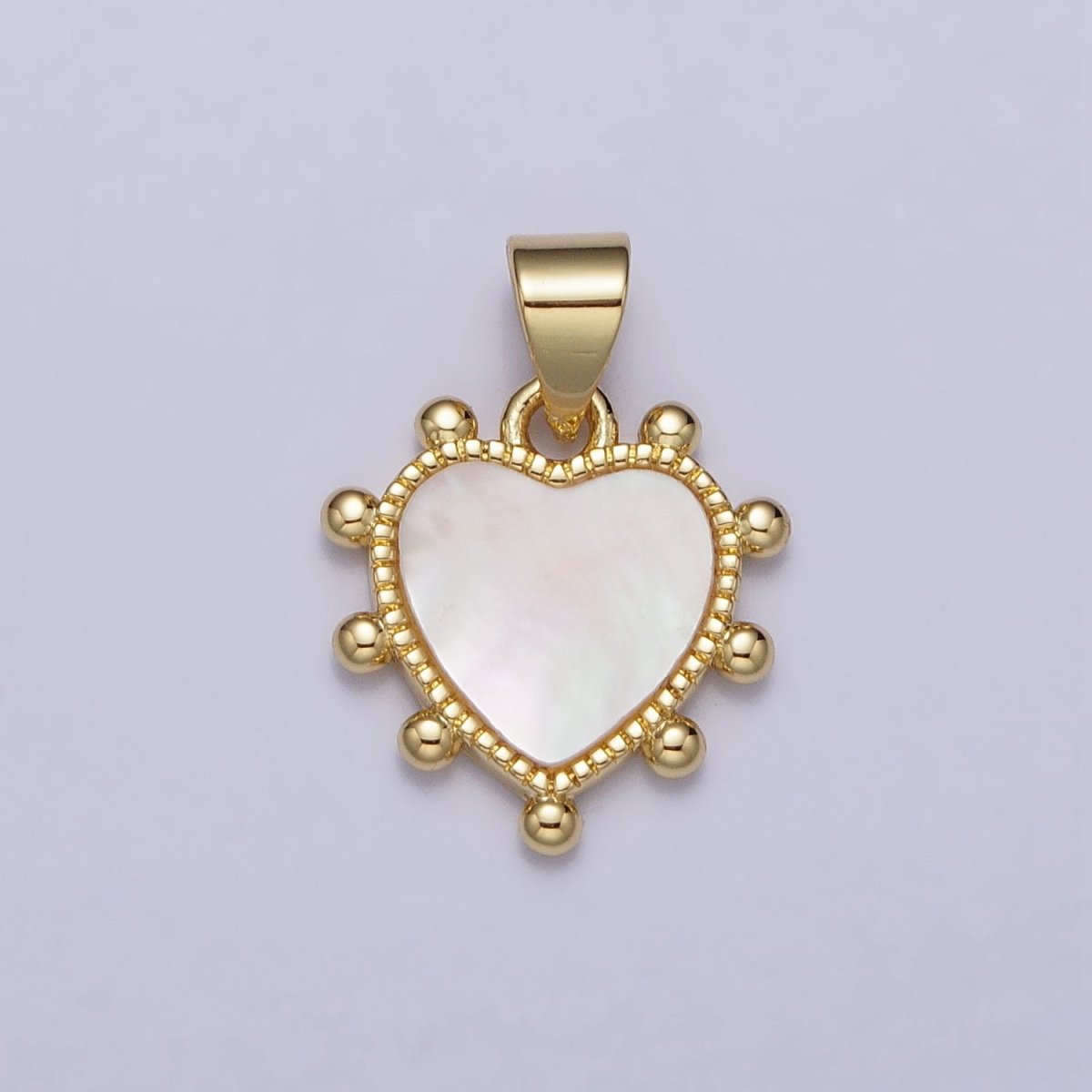 24K Gold Filled Heart Shell Pearl Round Bead Dotted Outline Pendant | AA-025 - DLUXCA