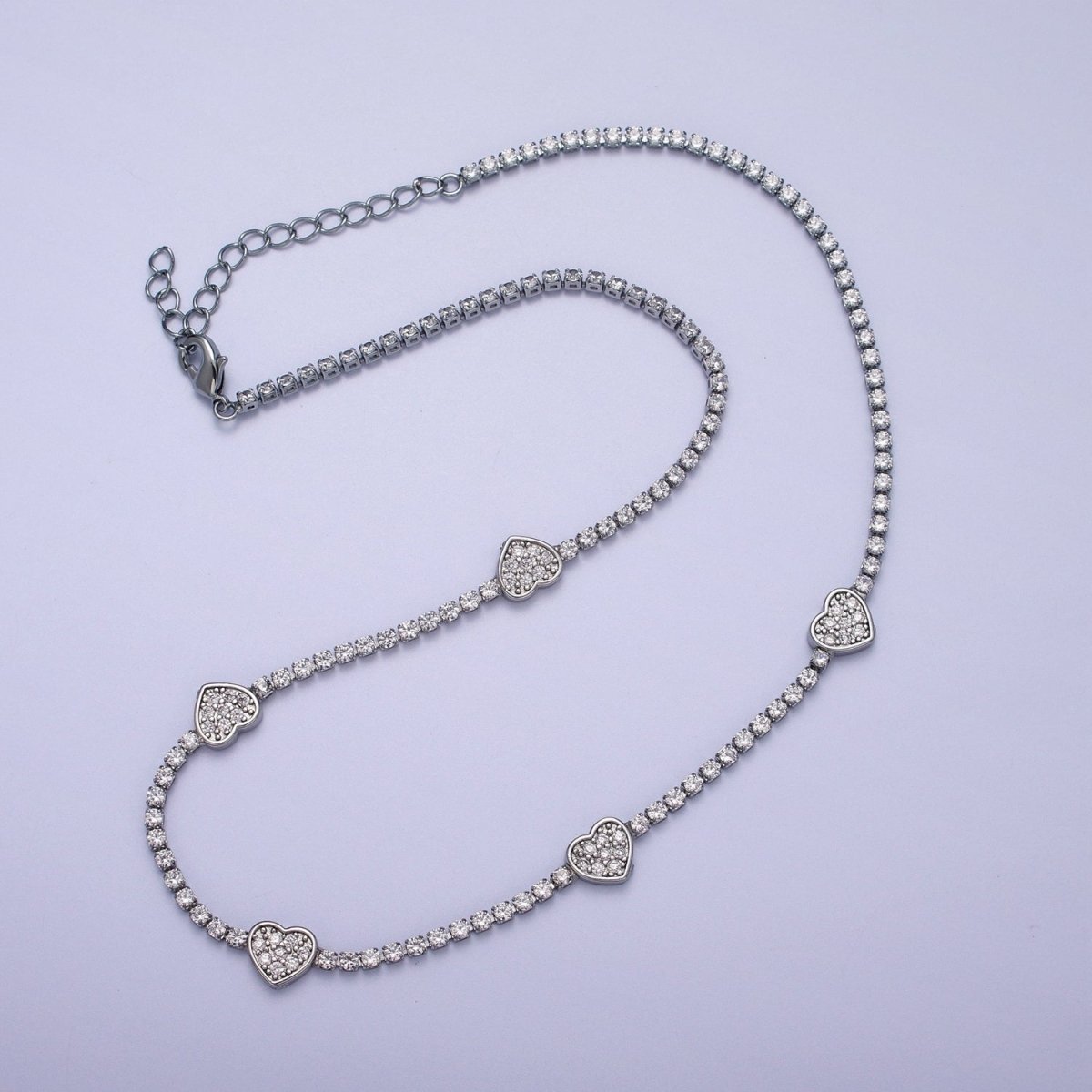 24k Gold Filled Heart Tennis Chain 14 Inch Choker Necklace in Gold & Silver | WA-1307 WA-1308 Clearance Pricing - DLUXCA