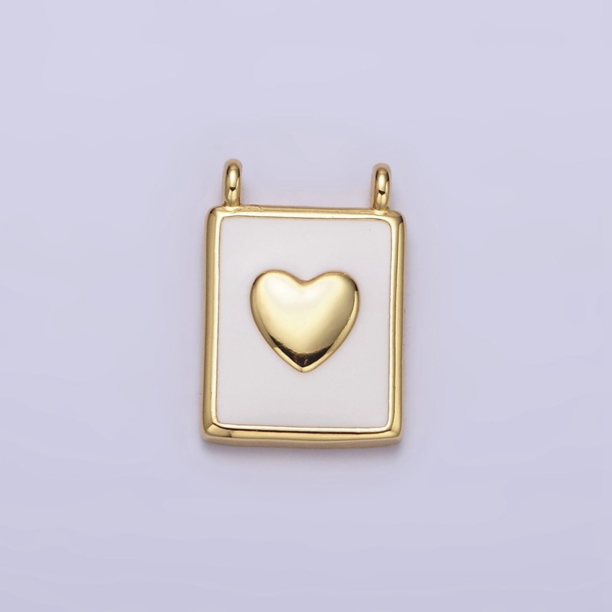 24K Gold Filled Heart White Enamel Tag Connector | Y-757 - DLUXCA