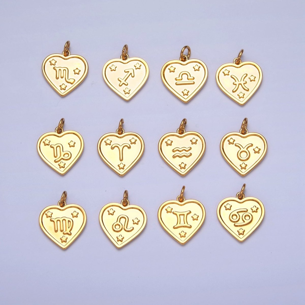 24k Gold Filled Heart Zodiac Charm Dainty Astrological Zodiac Signs Add on Charm W-448~W-459 - DLUXCA
