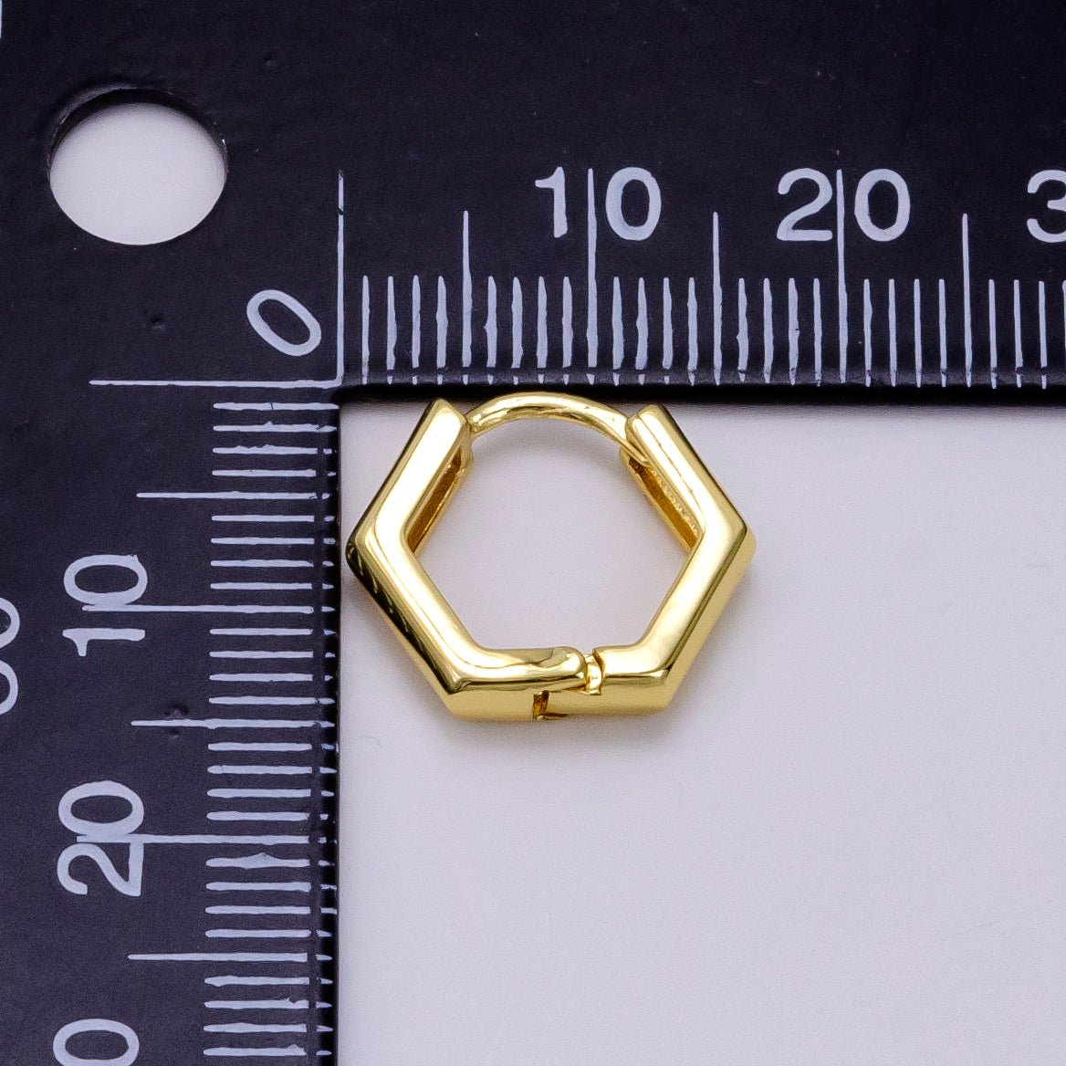 24K Gold Filled Hexagon Huggie Hoop Earrings Q-215 - DLUXCA