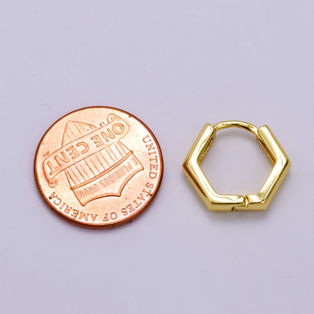 24K Gold Filled Hexagon Huggie Hoop Earrings Q-215 - DLUXCA