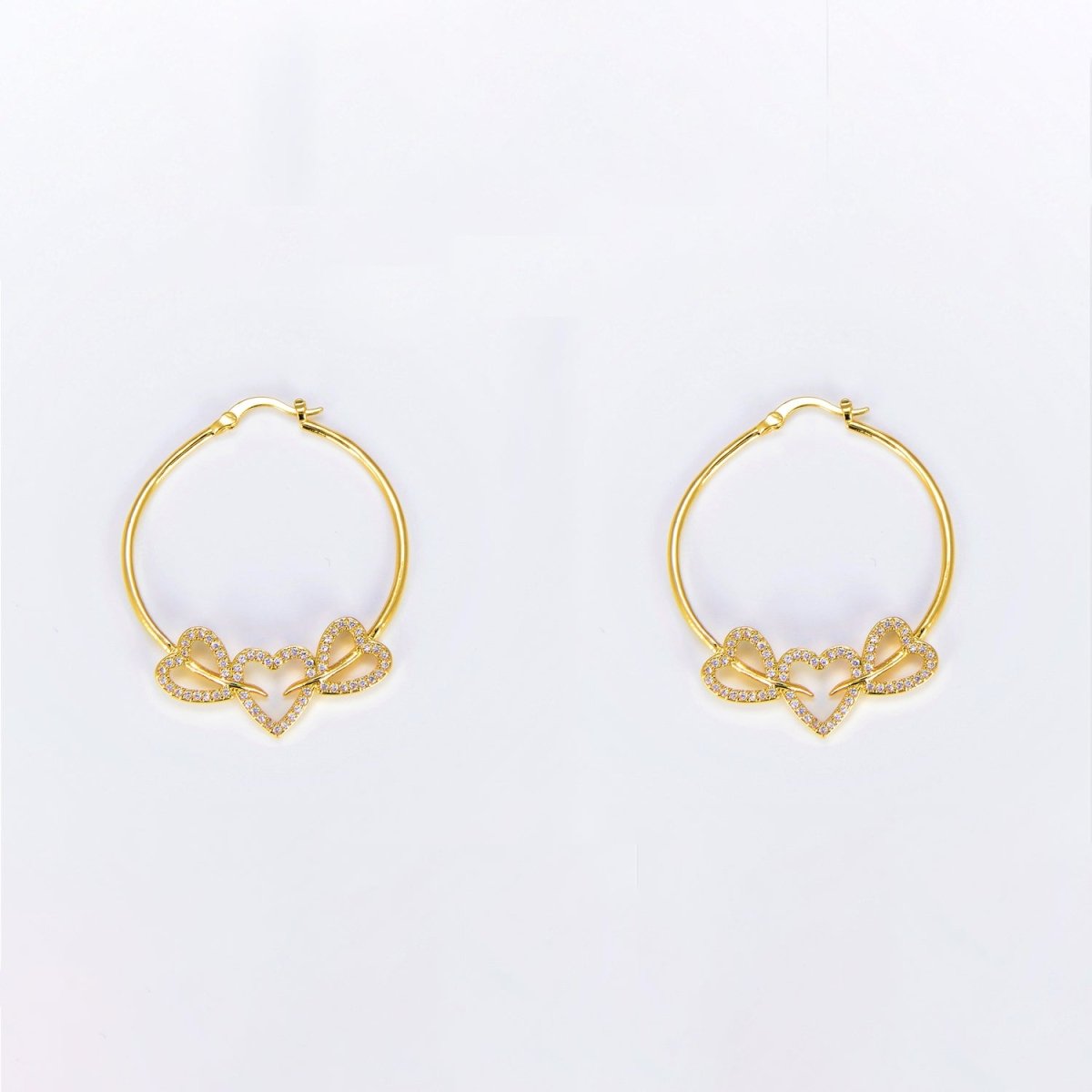 24K Gold Filled Hoop Heart Earring 40mm Love Hoops P-134 - DLUXCA