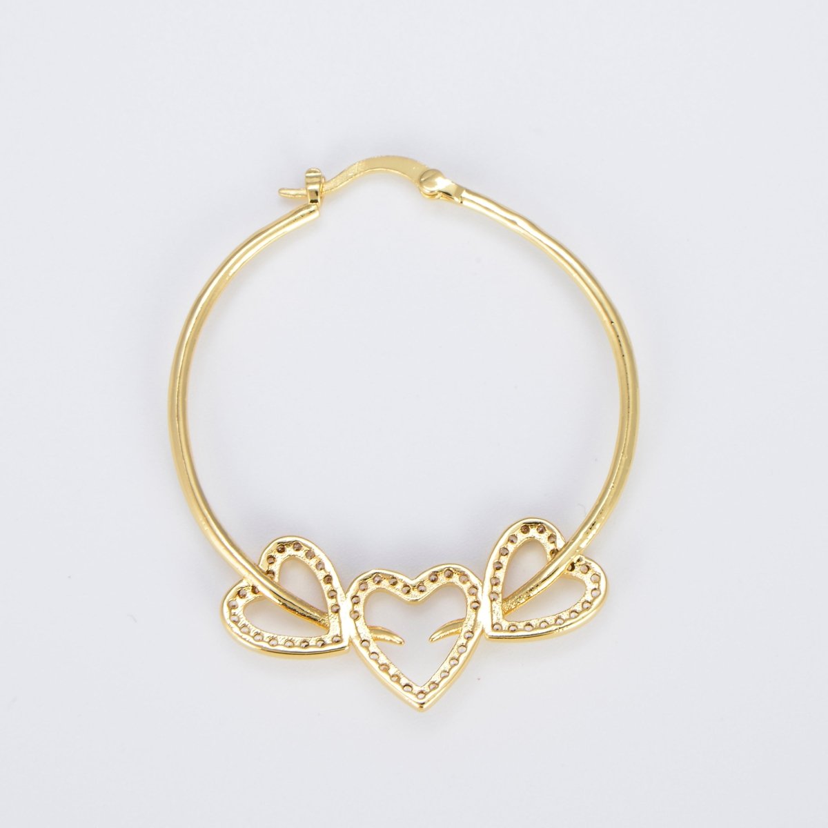 24K Gold Filled Hoop Heart Earring 40mm Love Hoops P-134 - DLUXCA