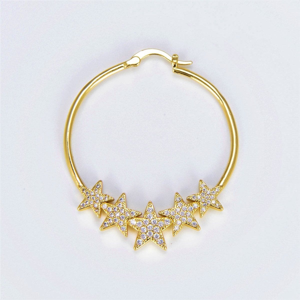 24K Gold Filled Hoop Star Earring 40mm Celestial Hoops P-133 - DLUXCA