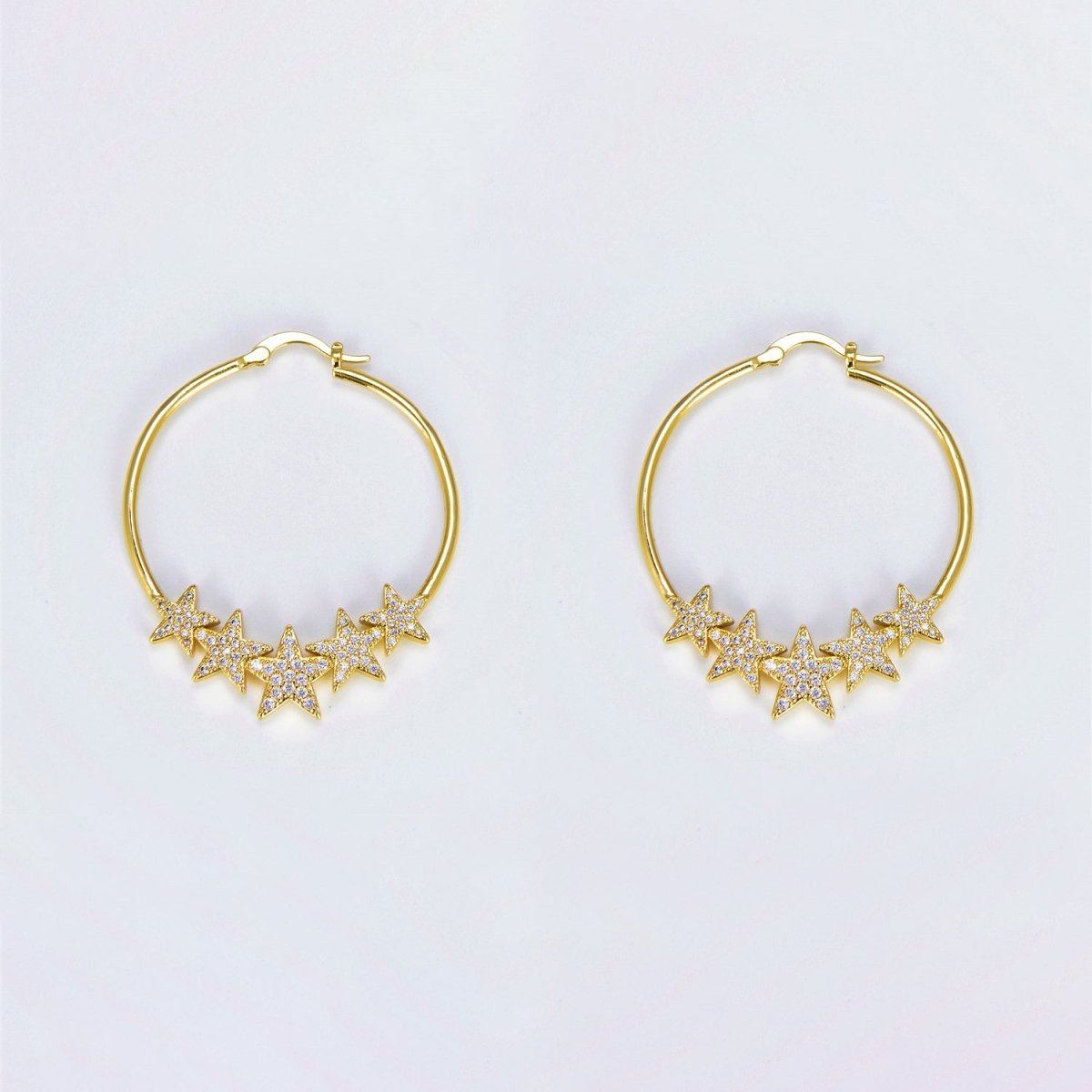 24K Gold Filled Hoop Star Earring 40mm Celestial Hoops P-133 - DLUXCA