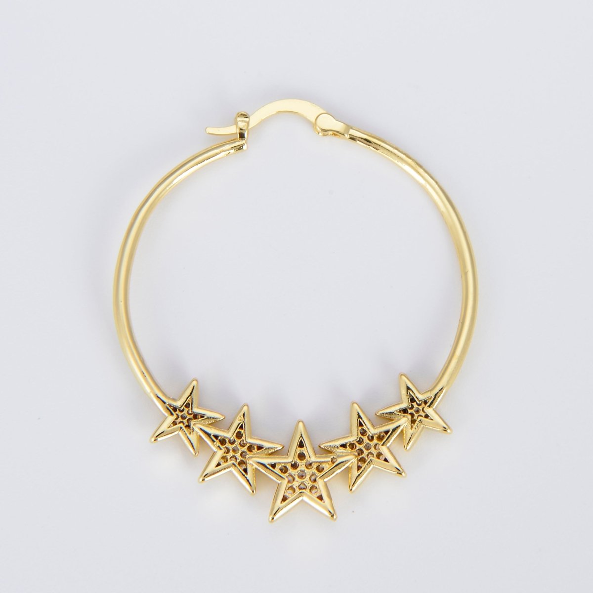 24K Gold Filled Hoop Star Earring 40mm Celestial Hoops P-133 - DLUXCA