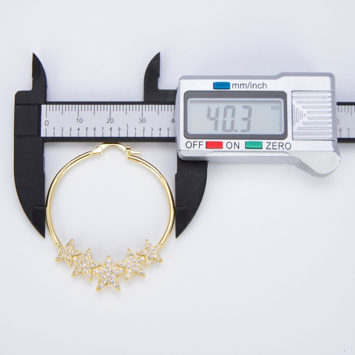 24K Gold Filled Hoop Star Earring 40mm Celestial Hoops P-133 - DLUXCA