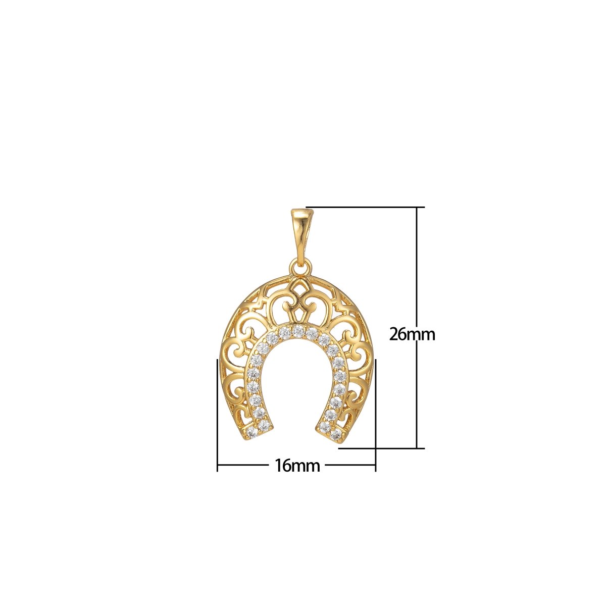 24k Gold Filled Horse Shoe Pendant- Dainty Filigree Lucky Charm Cubic Horseshoe I-121 - DLUXCA