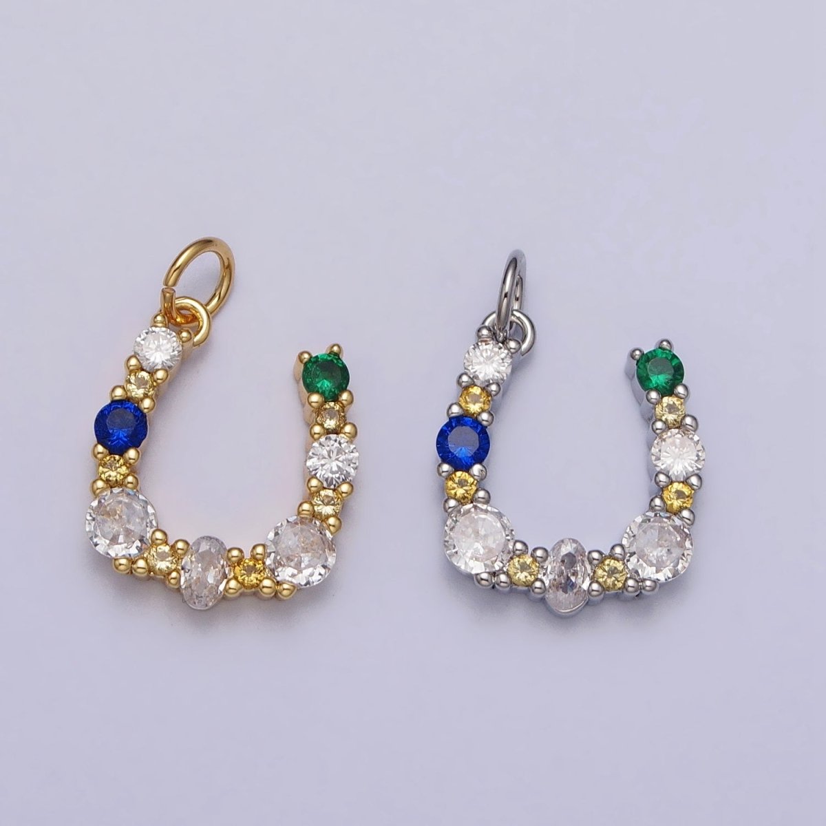 24K Gold Filled Horseshoe U Multicolor CZ Micro Paved Charm in Gold & Silver | AC264 AC295 - DLUXCA