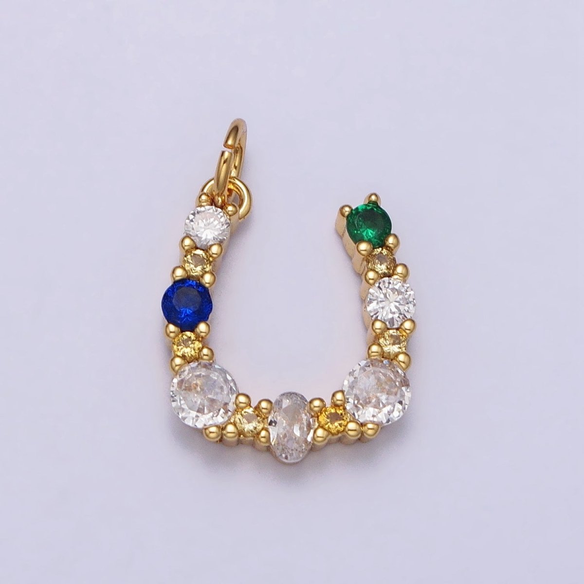 24K Gold Filled Horseshoe U Multicolor CZ Micro Paved Charm in Gold & Silver | AC264 AC295 - DLUXCA