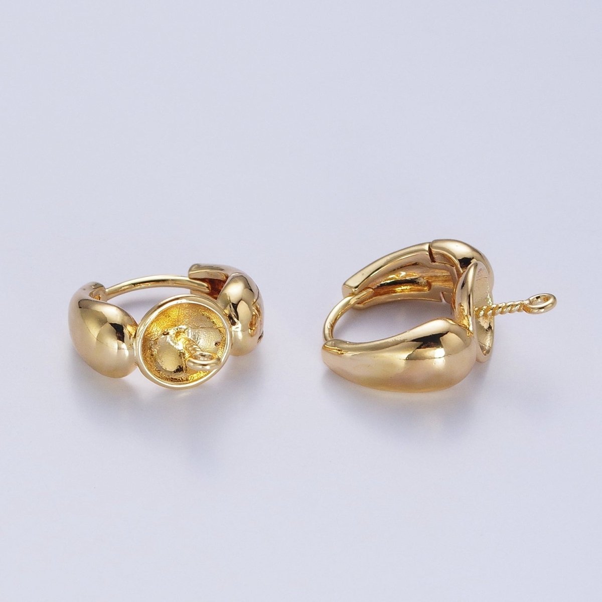 24K Gold Filled Huggie Hoop with Drilled Cup Peg For DIY Pearl Bead Charm, Jewelry Earrings Making L-873 - DLUXCA