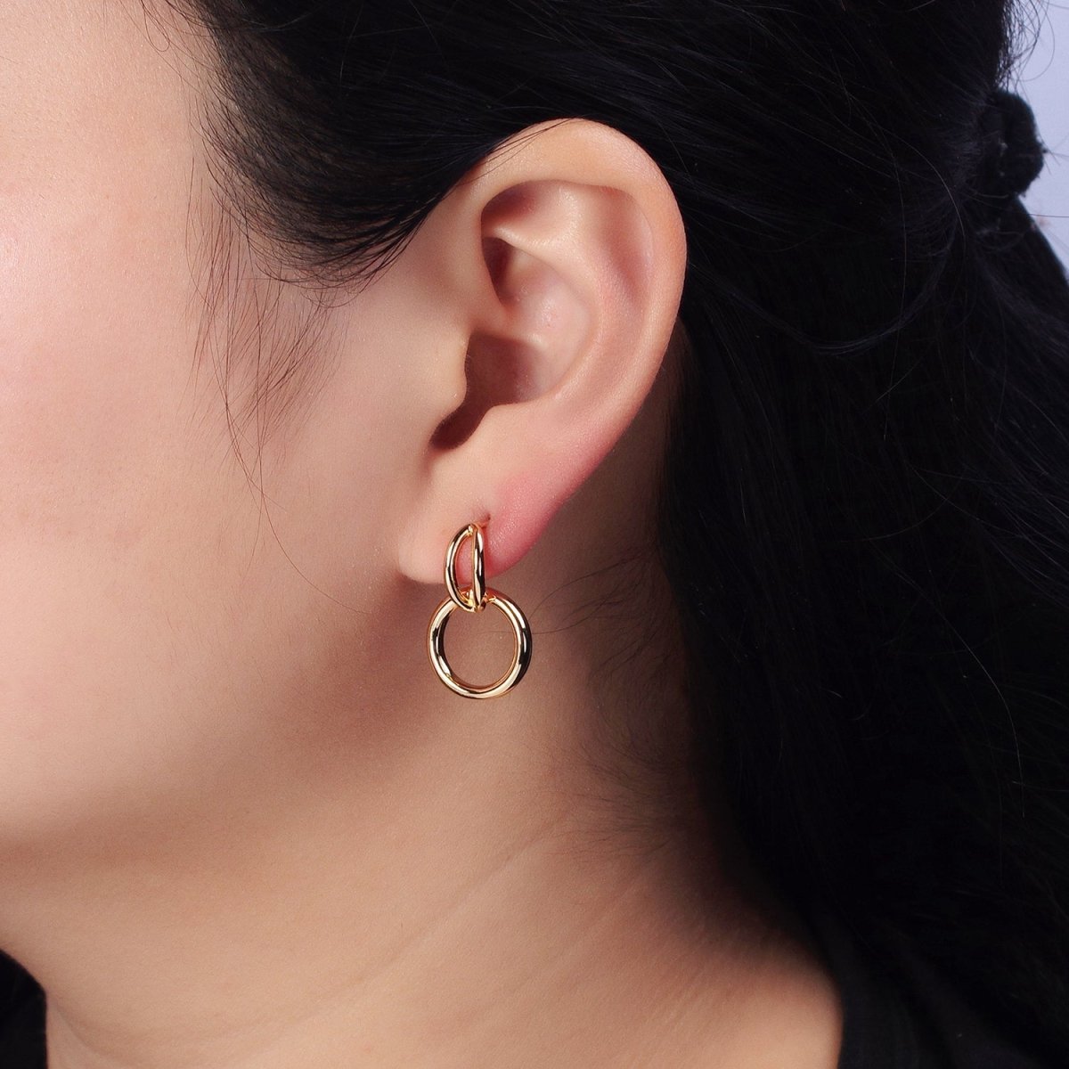 24K Gold Filled Intertwine Geometric Round Drop Double Bar Stud Earrings in Gold & Silver | AB356 AB357 - DLUXCA