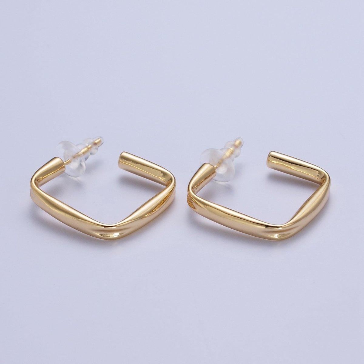 24K Gold Filled J Shaped Boxy Block Hoop Stud Geometric Earrings | X-891 - DLUXCA