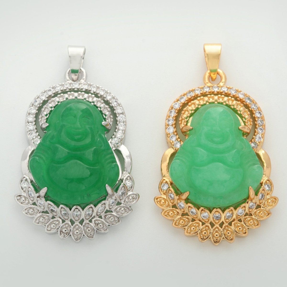 24K Gold Filled Jade Buddha Laughing Buddha Pendant Micro Pave Pendant for Necklace Component O-248 O-249 - DLUXCA