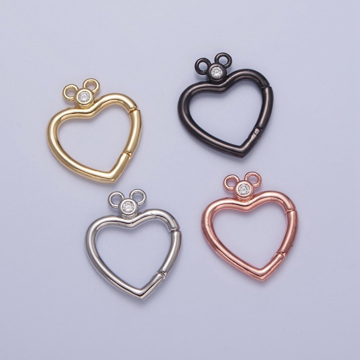 24K Gold Filled Jewelry Closure, Heart Toggle Clasps with Cubic Zirconia L-786~L-789 - DLUXCA