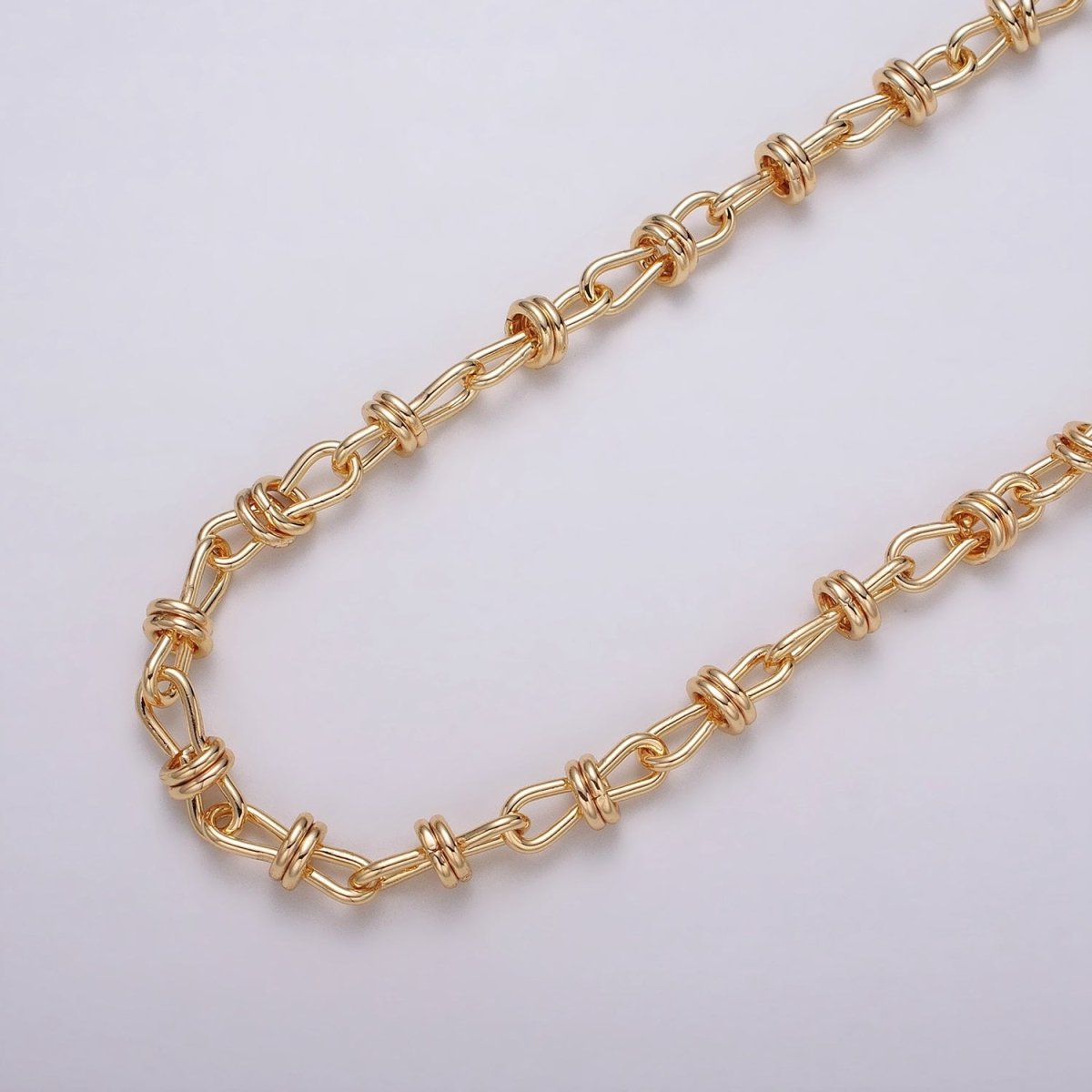 24K Gold Filled Knot Cable Chain Link Bold 6.8mm Cable Chain Link Unfinished Yard Chain in Gold & Silver | ROLL-1309 ROLL-1310 Clearance Pricing - DLUXCA