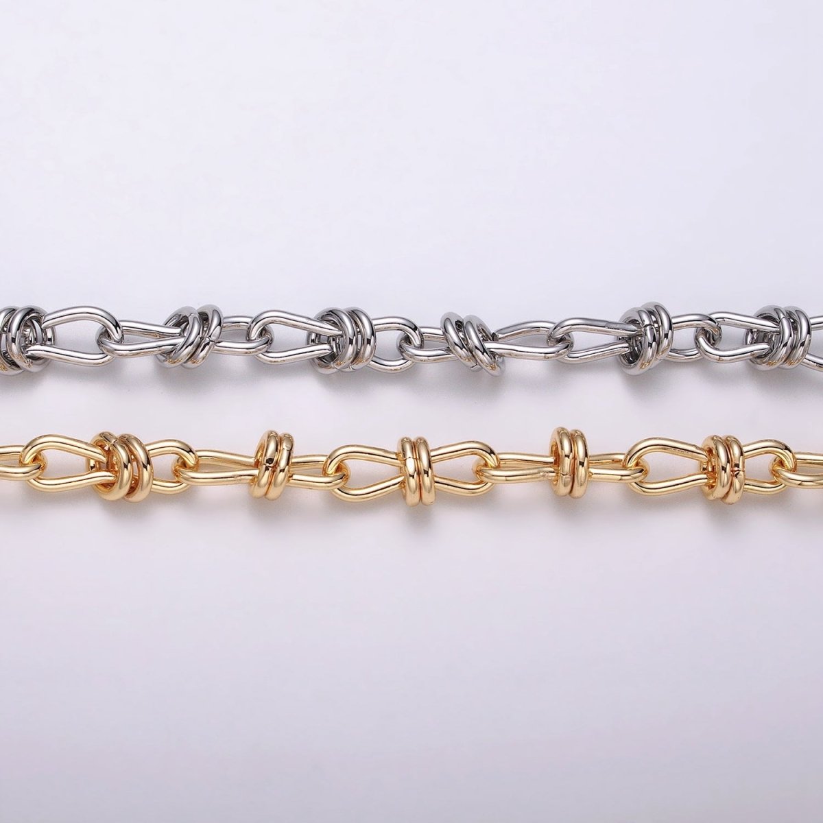 24K Gold Filled Knot Cable Chain Link Bold 6.8mm Cable Chain Link Unfinished Yard Chain in Gold & Silver | ROLL-1309 ROLL-1310 Clearance Pricing - DLUXCA