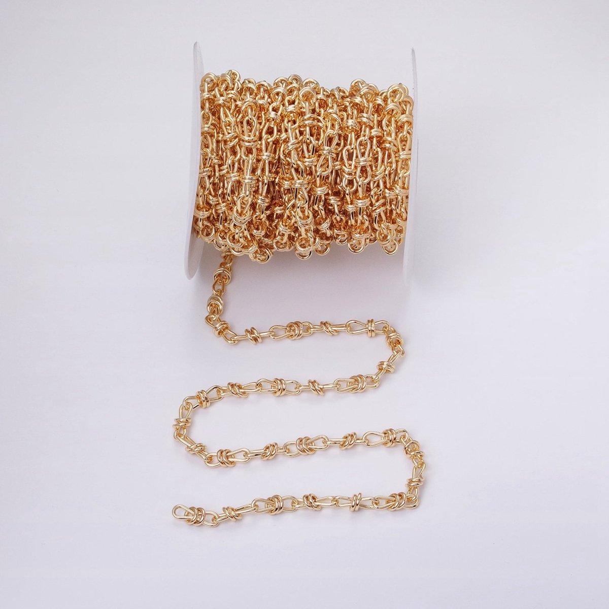 24K Gold Filled Knot Cable Chain Link Bold 6.8mm Cable Chain Link Unfinished Yard Chain in Gold & Silver | ROLL-1309 ROLL-1310 Clearance Pricing - DLUXCA