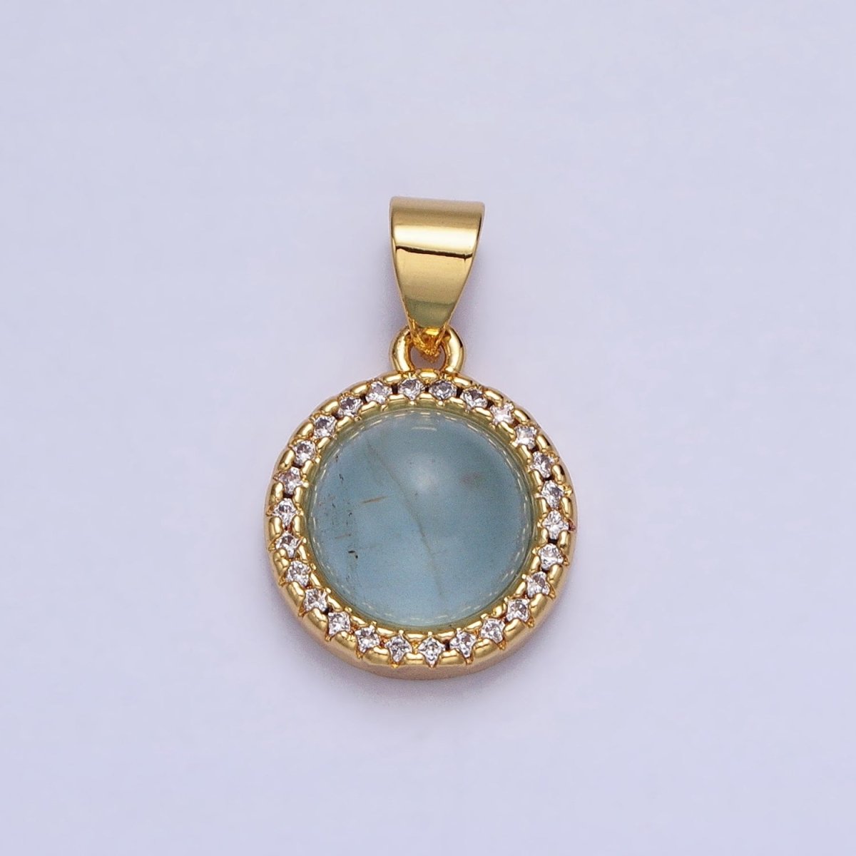 24K Gold Filled Labradorite, Blue Agate, Aventurine, Amethyst, Rose Quartz Micro Paved CZ Round Pendant | AA189 - AA193 - DLUXCA