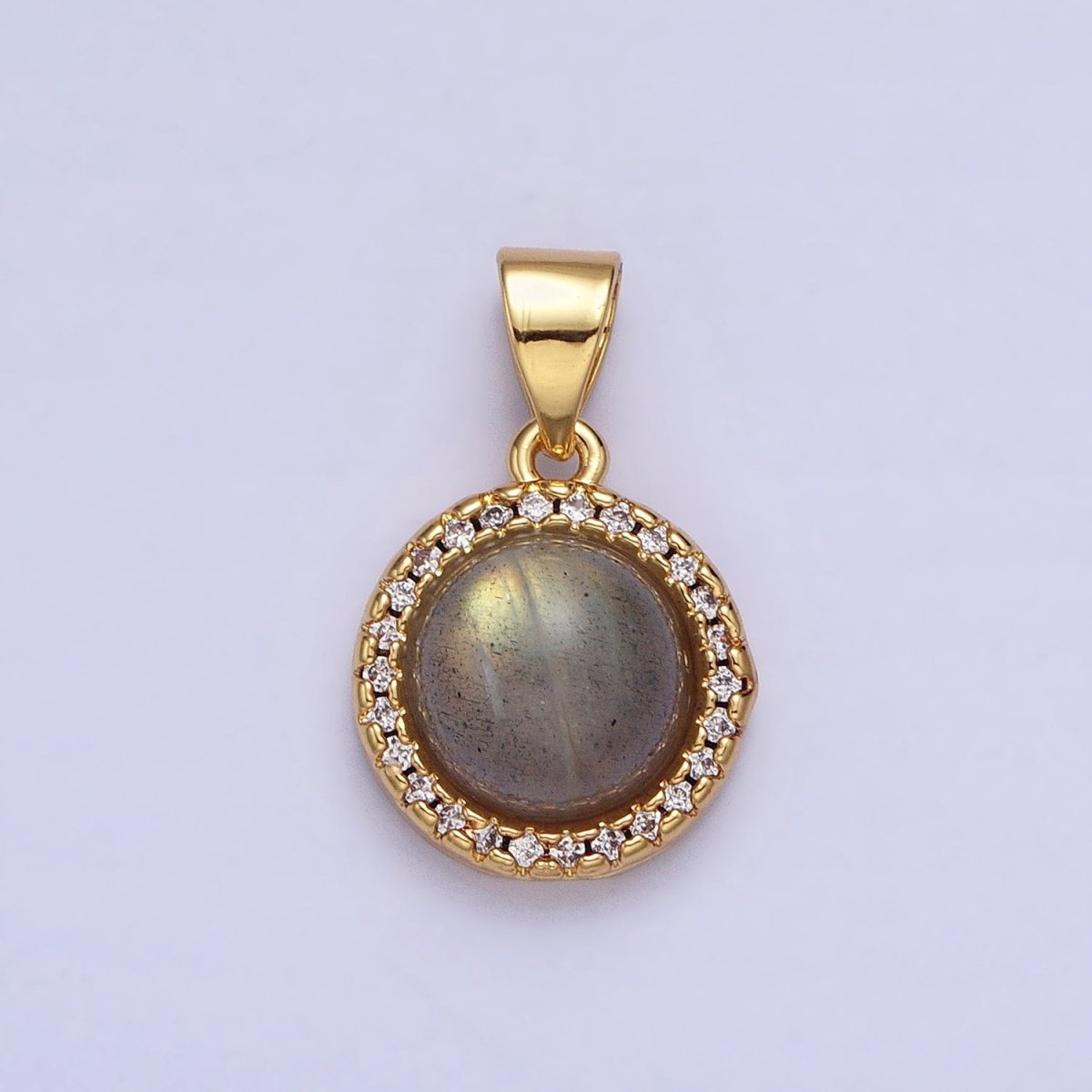 24K Gold Filled Labradorite, Blue Agate, Aventurine, Amethyst, Rose Quartz Micro Paved CZ Round Pendant | AA189 - AA193 - DLUXCA