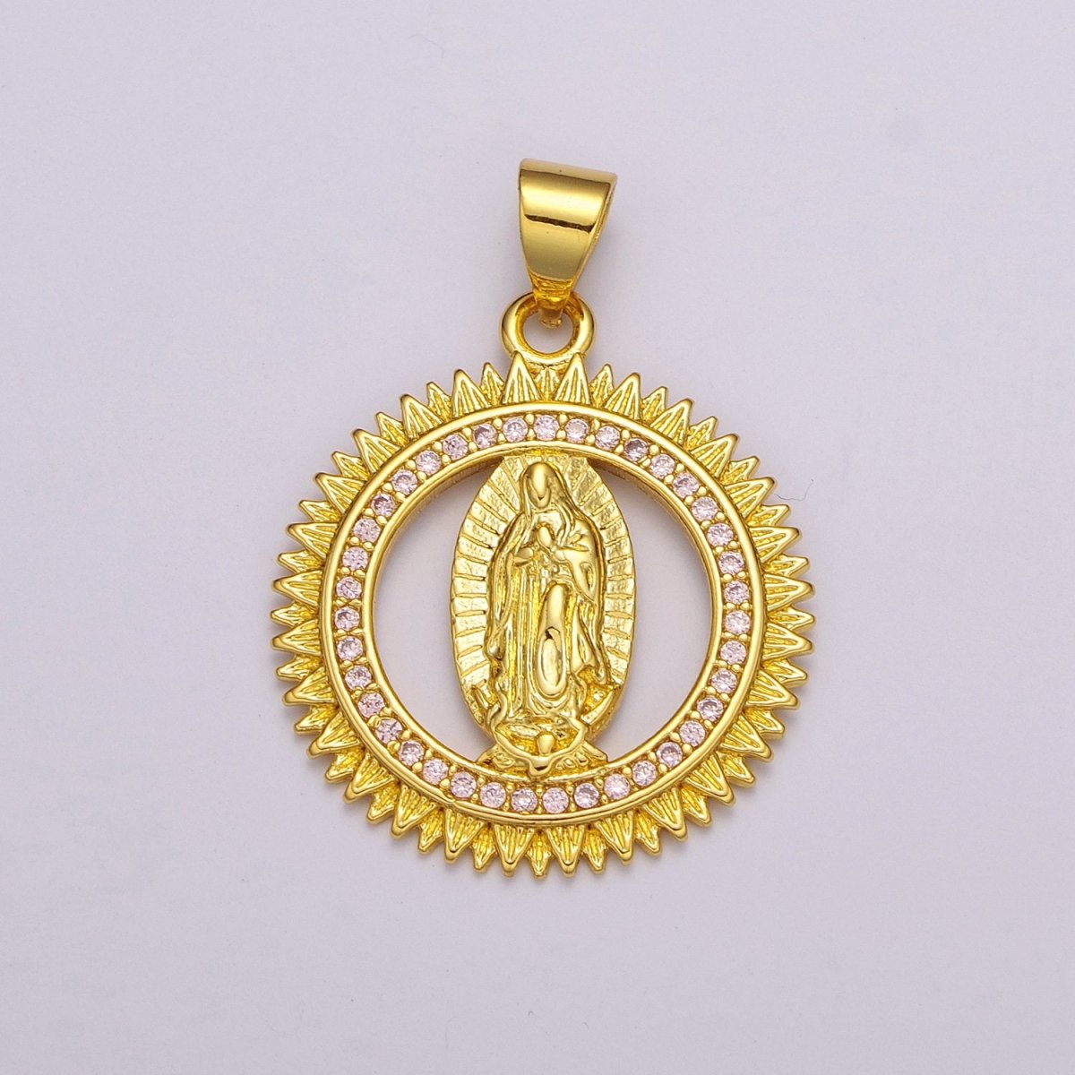 24k Gold Filled Lady Guadalupe Pendant, Gold Medallion Necklace Virgin Mary Layering Necklace, Religious Necklace, Gift For Her N-1390 - DLUXCA