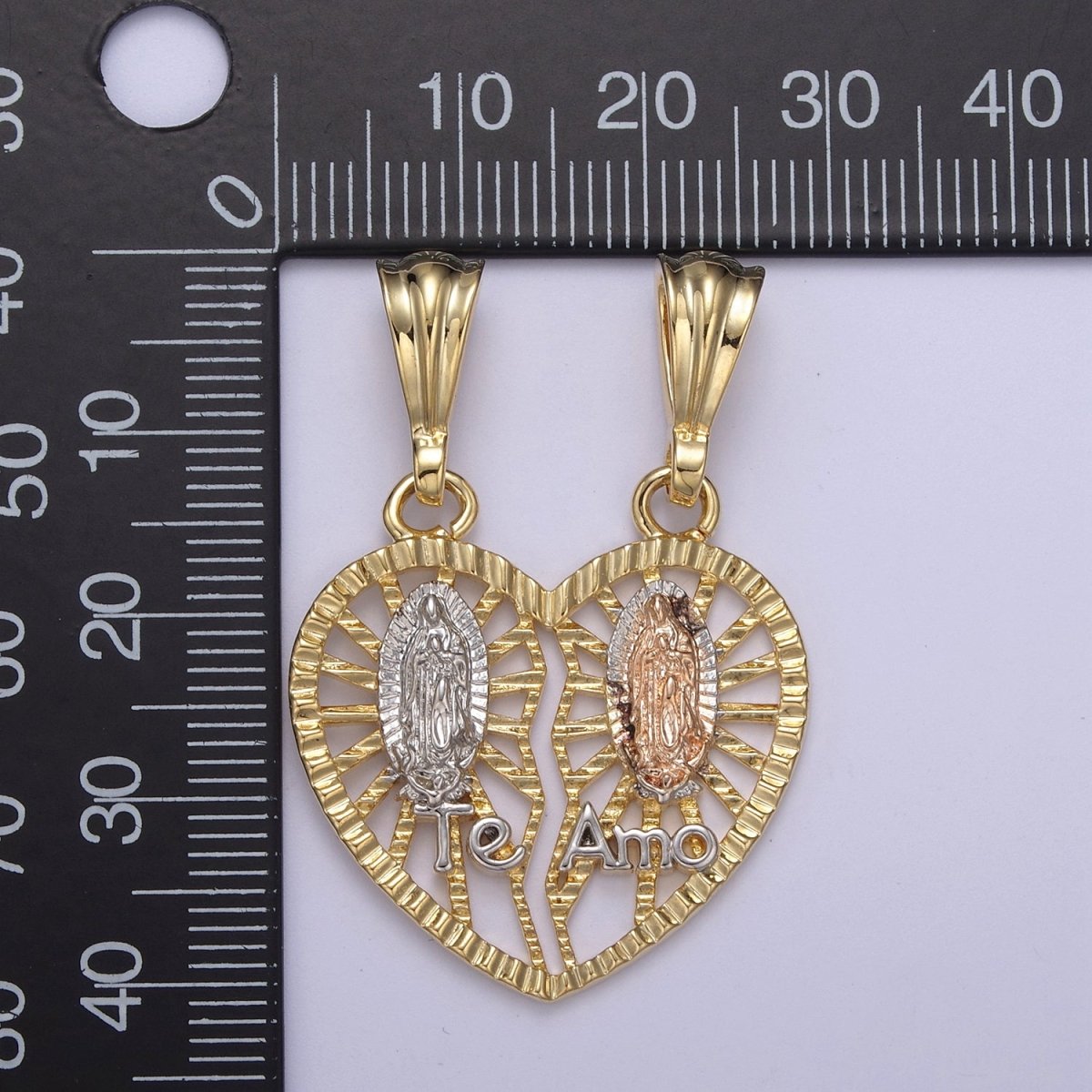 24k Gold Filled Lady Guadalupe Virgin Mary Pendant, Gold Guadalupe Te Amo Breakable Heart Pendant N-587 - DLUXCA