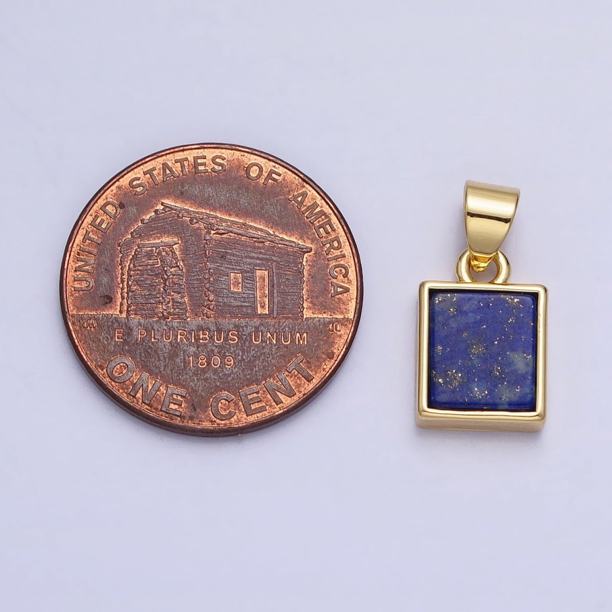 24K Gold Filled Lapis Lazuli Natural Gemstone Rectangular Pendant | AA179 - DLUXCA