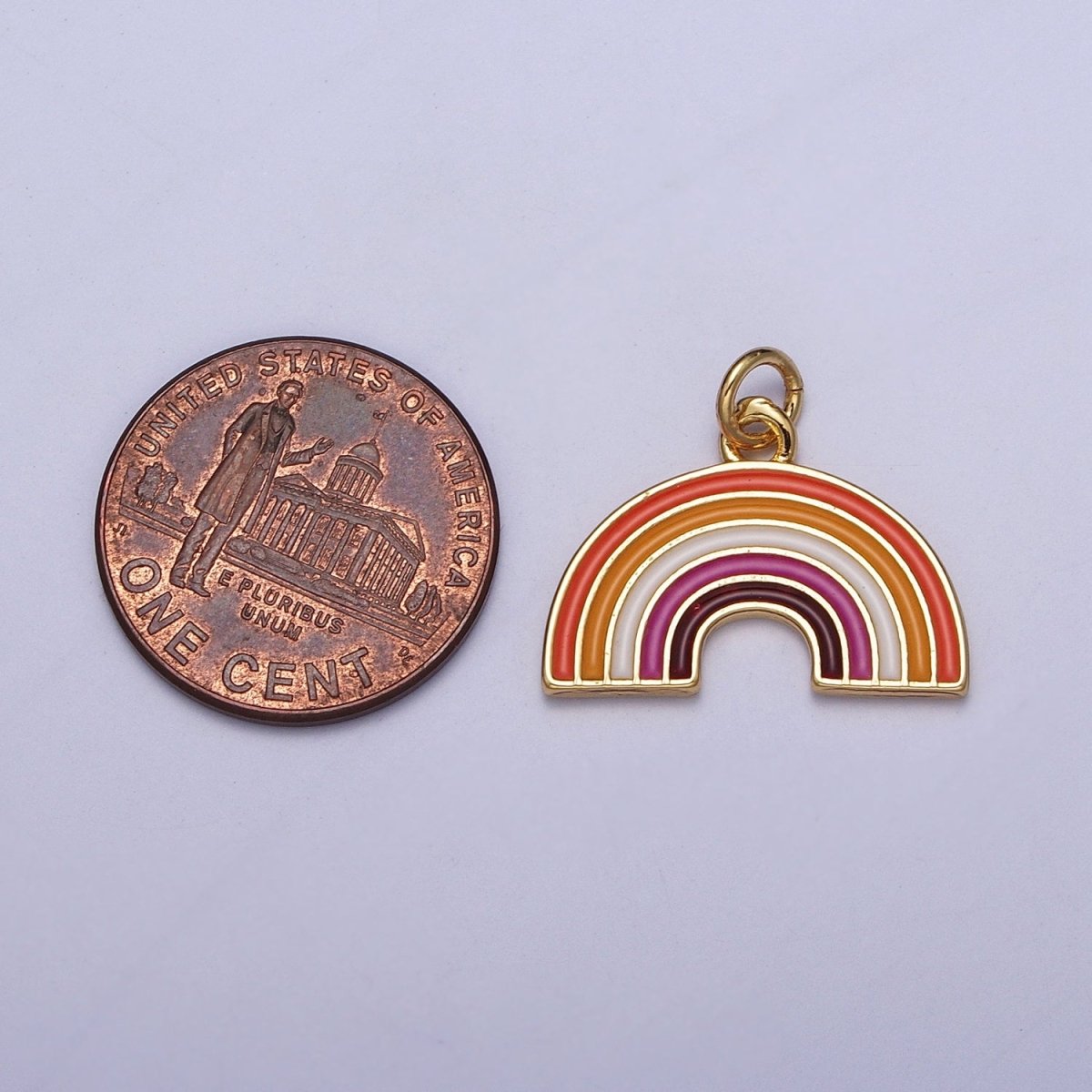 24K Gold Filled Lesbian LGBTQ Pride Flag Gradient Enamel Rainbow Charm For Jewelry Making AG-111 - DLUXCA