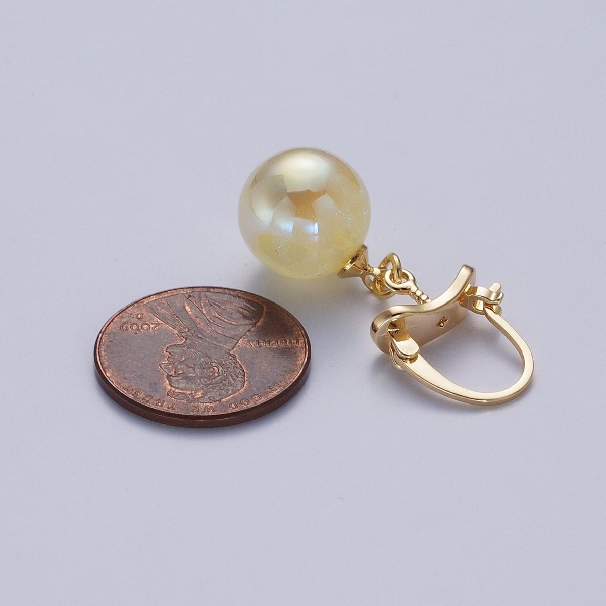 24K Gold Filled Leverback Earrings Small Hoop Earrings with Round Ball Pastel AB Color Drop Q-204 Q-216 Q-272 Q-277 Q-318 - DLUXCA