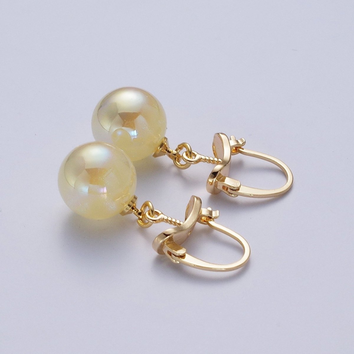 24K Gold Filled Leverback Earrings Small Hoop Earrings with Round Ball Pastel AB Color Drop Q-204 Q-216 Q-272 Q-277 Q-318 - DLUXCA