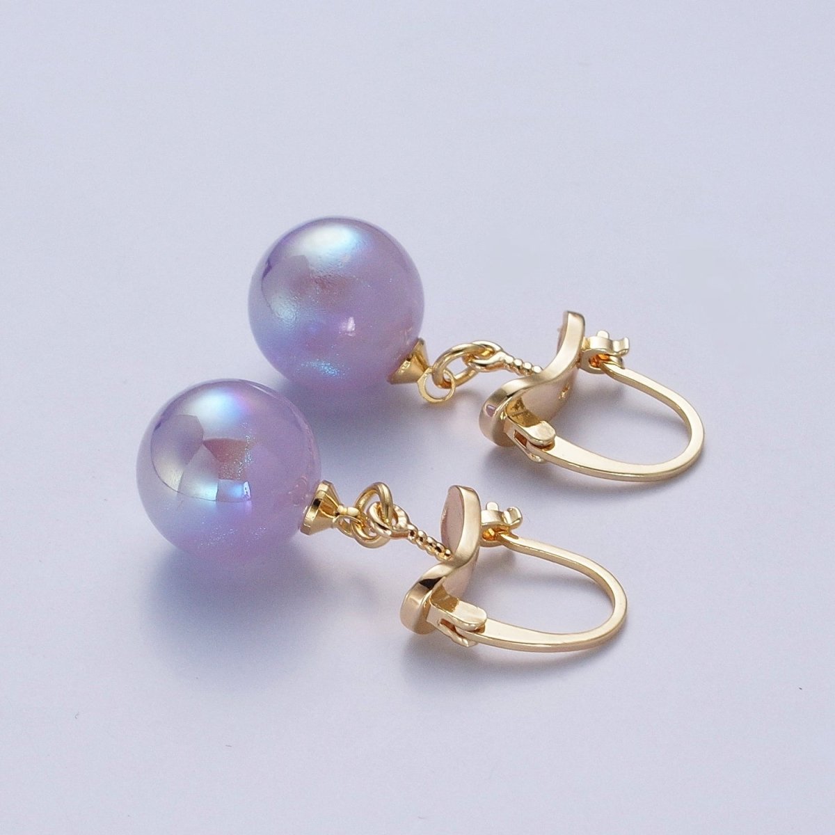 24K Gold Filled Leverback Earrings Small Hoop Earrings with Round Ball Pastel AB Color Drop Q-204 Q-216 Q-272 Q-277 Q-318 - DLUXCA